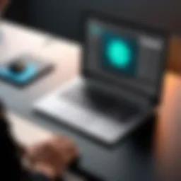 A sleek software interface showcasing design tools