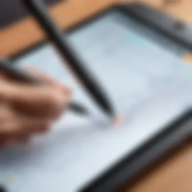 Precision in Every Stroke Close-up of a stylus on a drawing tablet screen