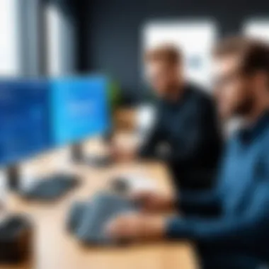 Collaboration for Optimal Software Selection Grooming professionals collaborating with a software consultant