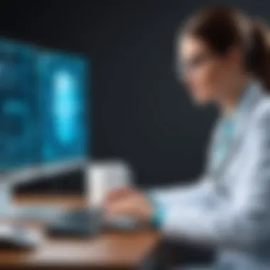 A healthcare professional utilizing software on a computer.