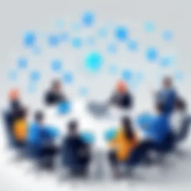 Collaboration and Idea Sharing A group of individuals connecting and sharing ideas at a conference.