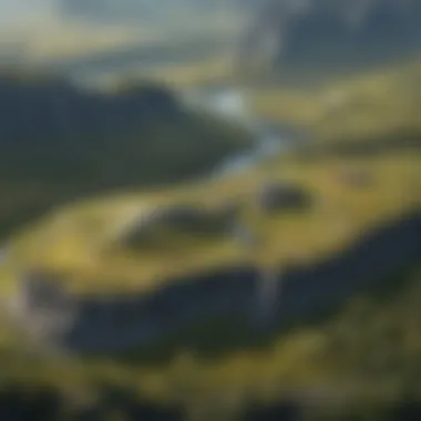 Aerial view of an esker cutting through a vast landscape