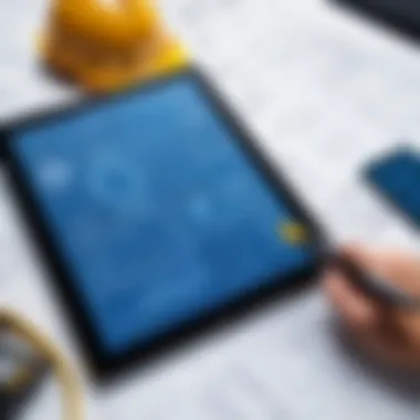 Close-up of software applications for construction design on a tablet