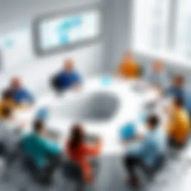 Collaborative Evaluation Meeting A diverse group of professionals engaging in a collaborative evaluation meeting