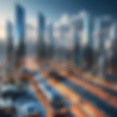 Futuristic Cityscape Rendering A futuristic cityscape rendered through advanced modeling techniques