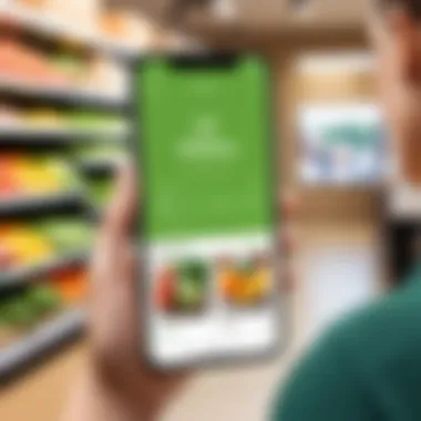 Mobile App for Grocery Delivery A shopper browsing through a mobile app for grocery delivery options.