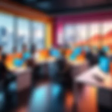 Team collaboration in a vibrant office setting