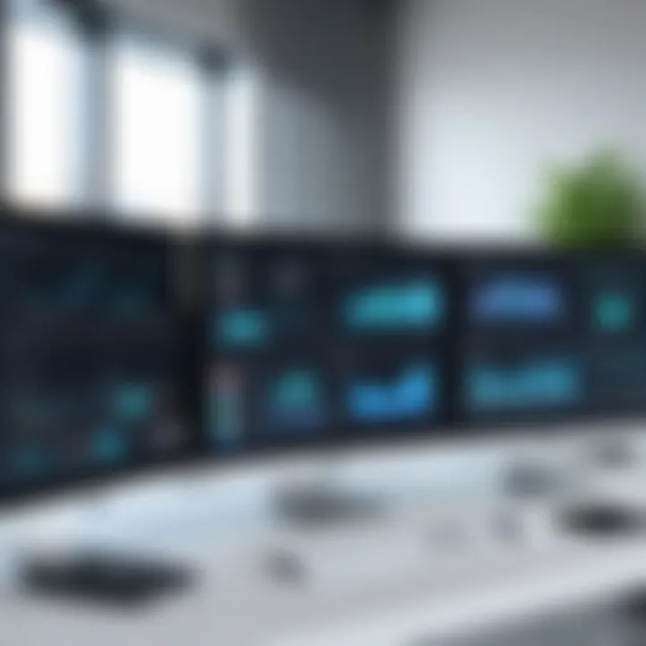 A modern real estate office setup showcasing transaction management software on a computer screen.