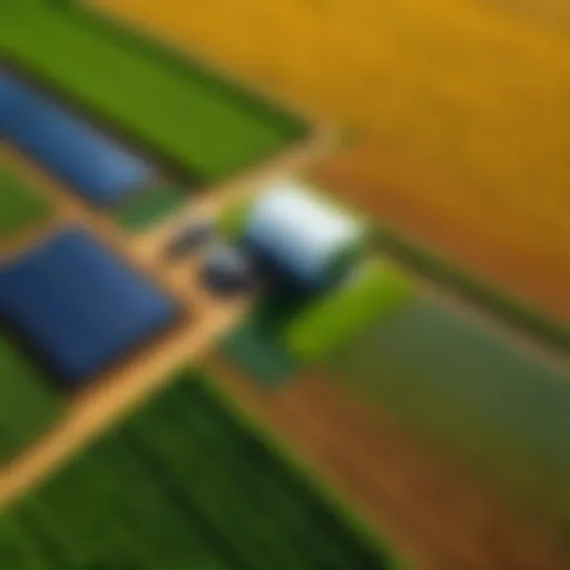 Aerial view of a smart farm utilizing technology for crop management.