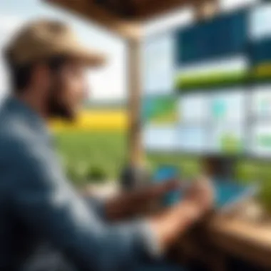 Engaging with Digital Solutions Visual representation of a farmer interacting with a digital dashboard