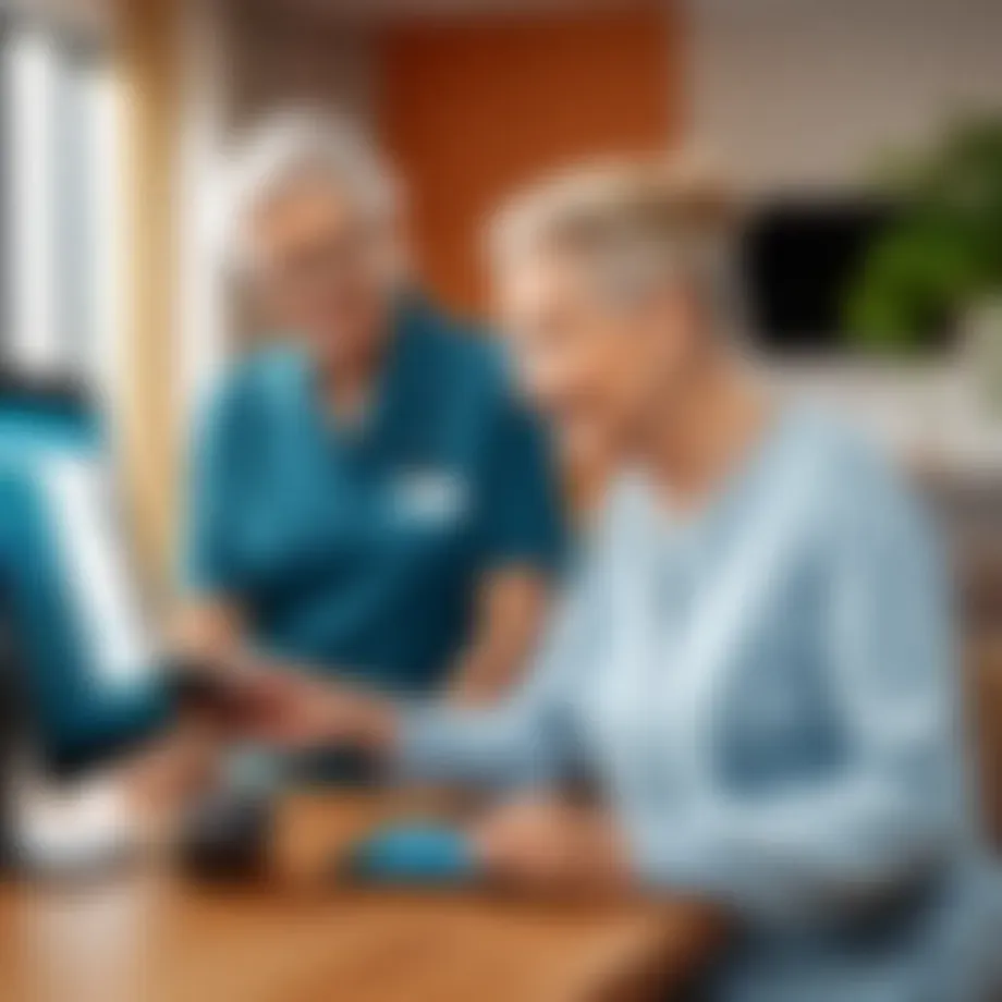 Elderly couple using advanced POS system in senior living facility