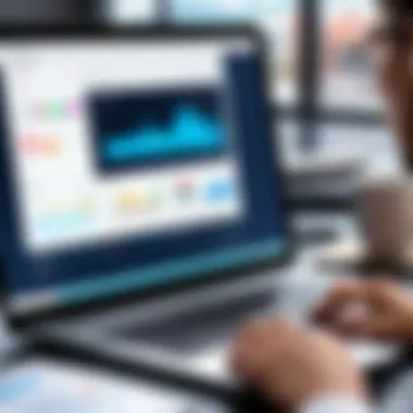 Analyzing Financial Reports with Bookkeeper Software A small business owner analyzing financial reports generated by bookkeeper software.