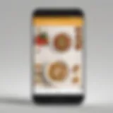 Minimalistic illustration of a smartphone with Google Food App displayed