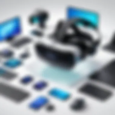 Versatile Applications of VR Development Tools Diverse VR applications displayed on various devices and platforms