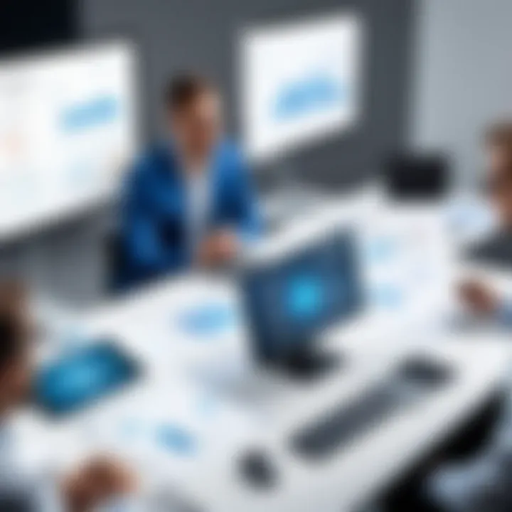 A professional setting where tech-savvy decision-makers are discussing software solutions.