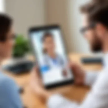 Virtual Consultation Experience Illustration of telehealth consultation via the Teladoc app