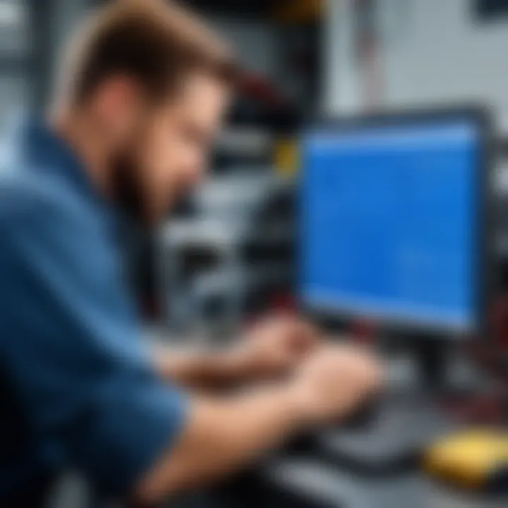 Technician utilizing repair shop software for diagnostics